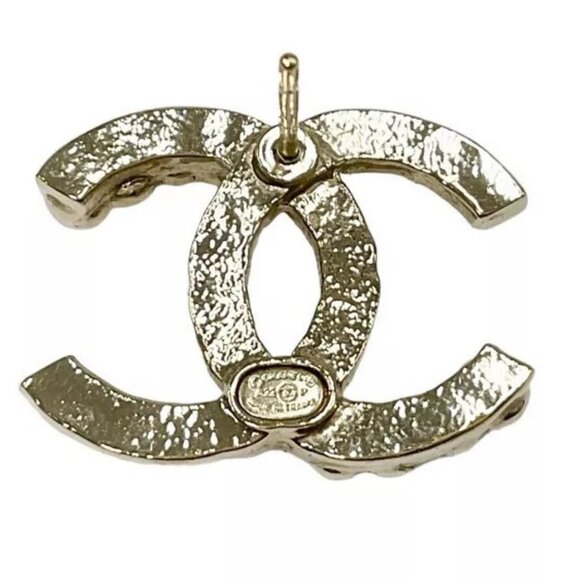 CHANEL CC Logos Rhinestone Stud Earrings Gold Tone A22P Auth w/Box - Picture 5 of 9